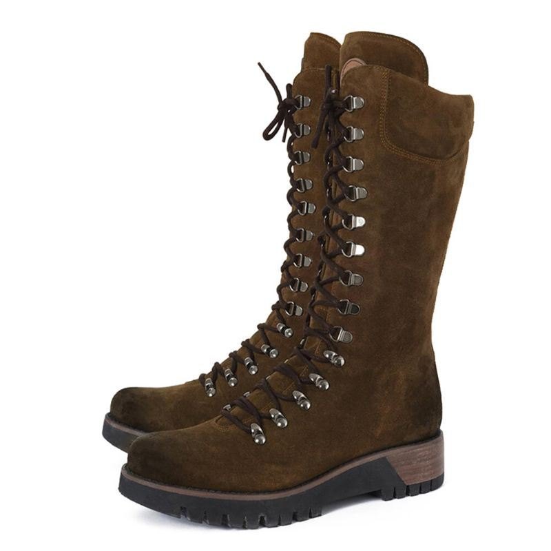 Plus Size Dame Bærbare Semsket Side Glidelås Mid Calf Combat Boots