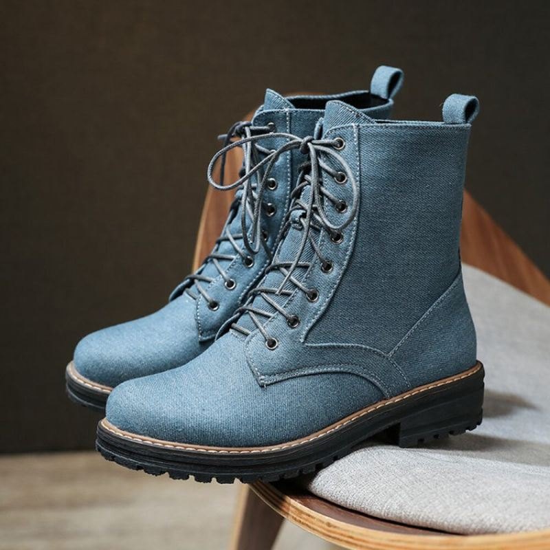 Plus Size Dame Casual Canvas Stoff Snøring Kort Boots