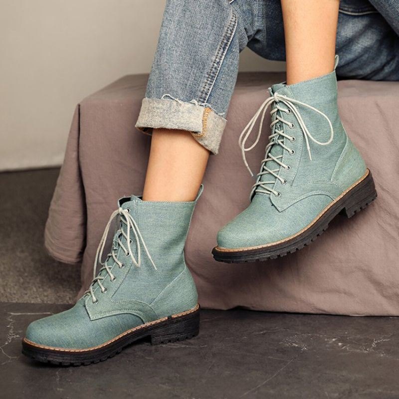 Plus Size Dame Casual Canvas Stoff Snøring Kort Boots