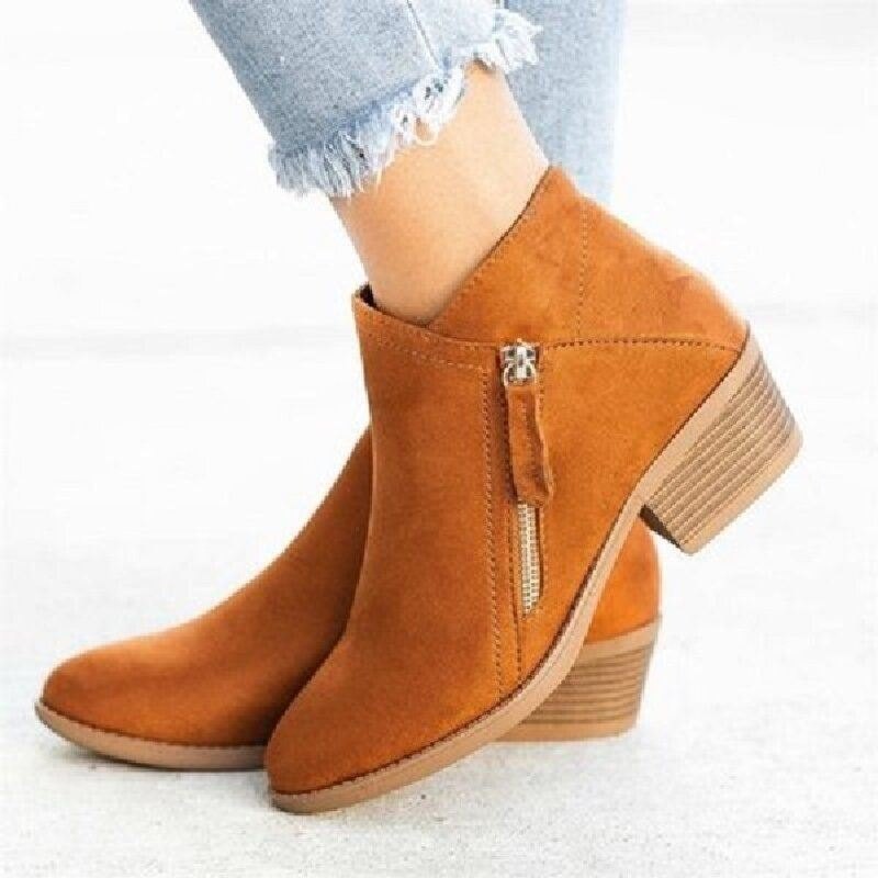 Plus Size Dame Casual Glidelås Chunky Heel Korte Enkeltstøvler