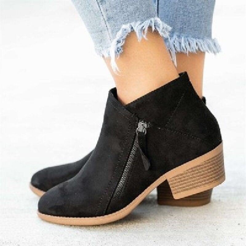 Plus Size Dame Casual Glidelås Chunky Heel Korte Enkeltstøvler