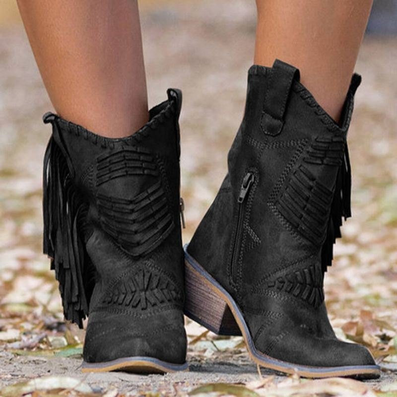 Plus Size Dame Dusk Side Glidelås Chunky Heel Cowboystøvler På Midten Av Leggen