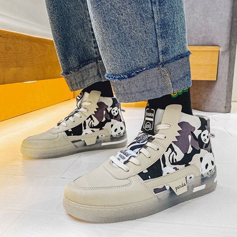 Plus Size Dame Søt Panda Print Comfy Skateboard Boots