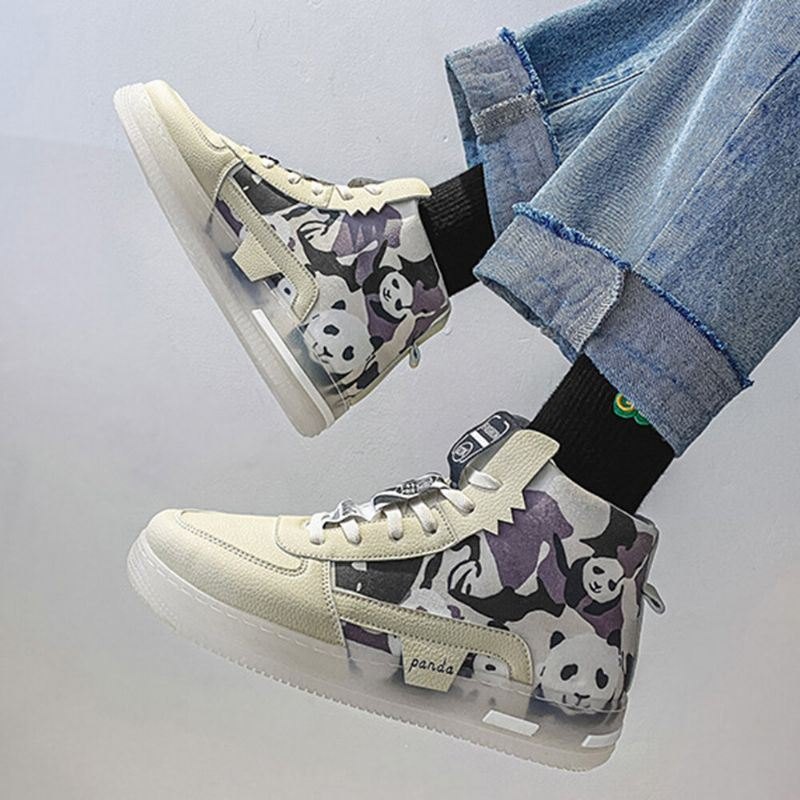 Plus Size Dame Søt Panda Print Comfy Skateboard Boots