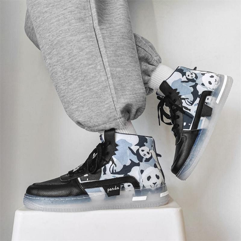 Plus Size Dame Søt Panda Print Comfy Skateboard Boots