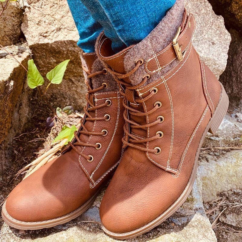 Plus Size Dame Uformell Skjøting Snøring Side Glidelås Combat Boots