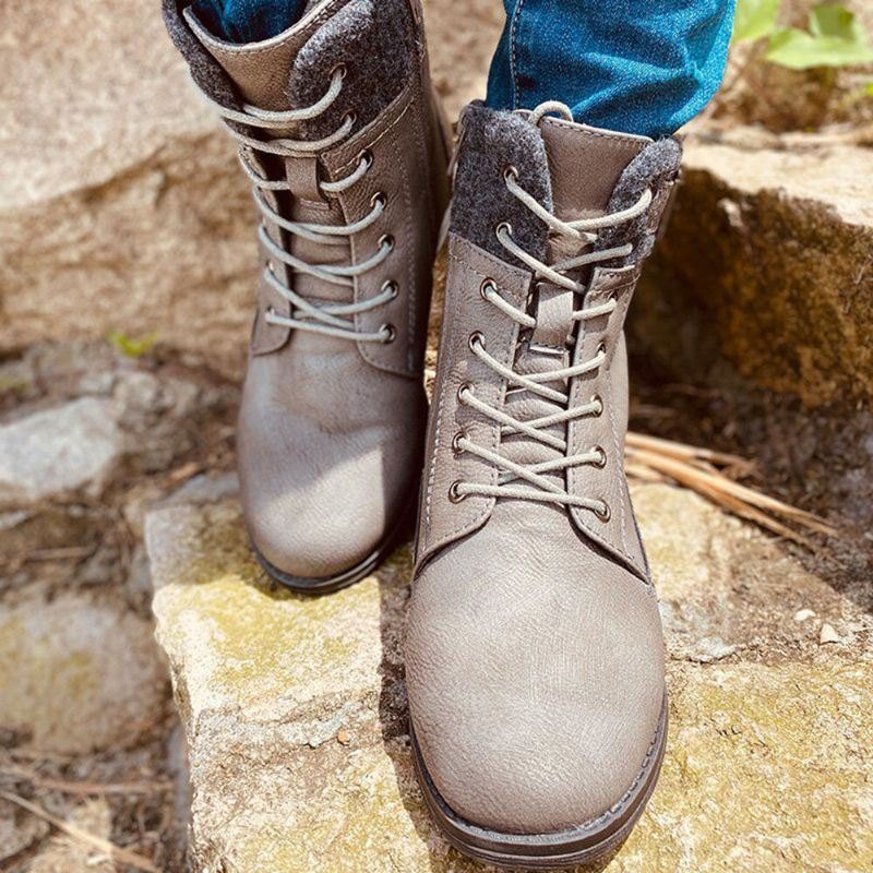 Plus Size Dame Uformell Skjøting Snøring Side Glidelås Combat Boots