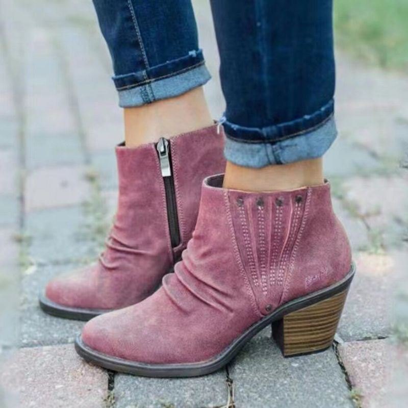 Stor Størrelse Dame Casual Retro Sideglidelås Chunky Heel Boots