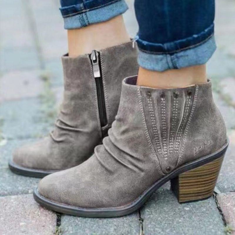 Stor Størrelse Dame Casual Retro Sideglidelås Chunky Heel Boots