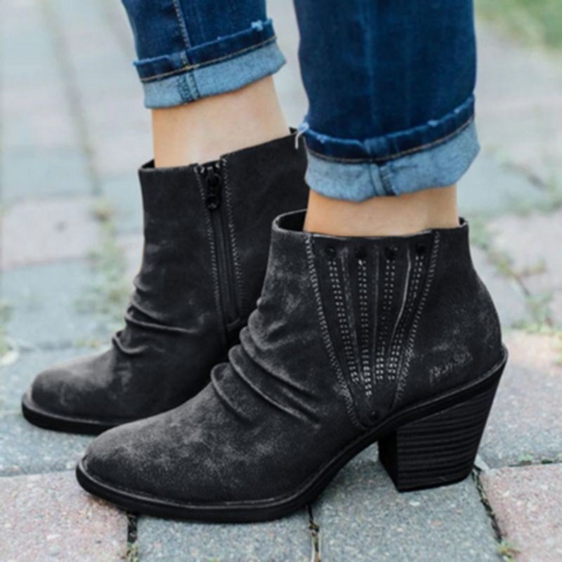 Stor Størrelse Dame Casual Retro Sideglidelås Chunky Heel Boots