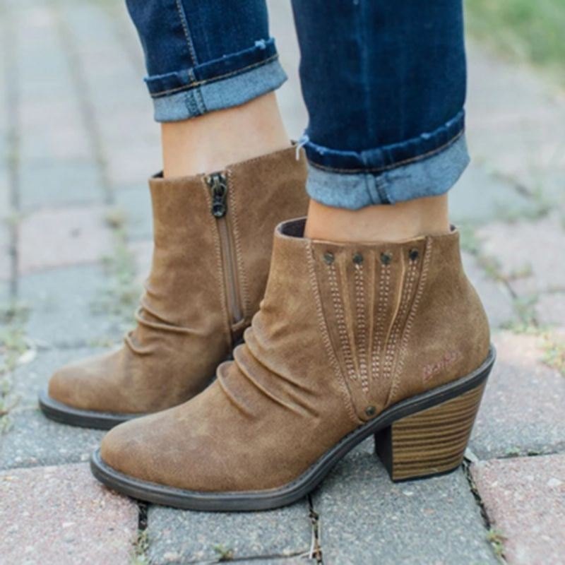 Stor Størrelse Dame Casual Retro Sideglidelås Chunky Heel Boots