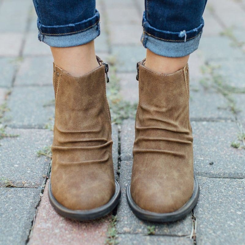 Stor Størrelse Dame Casual Retro Sideglidelås Chunky Heel Boots