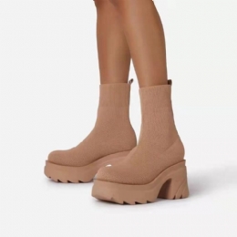 Stor Størrelse Dame Stilig Uformell Behagelig Plattform Tykk Hæl Stretch Stretch Socks Boots