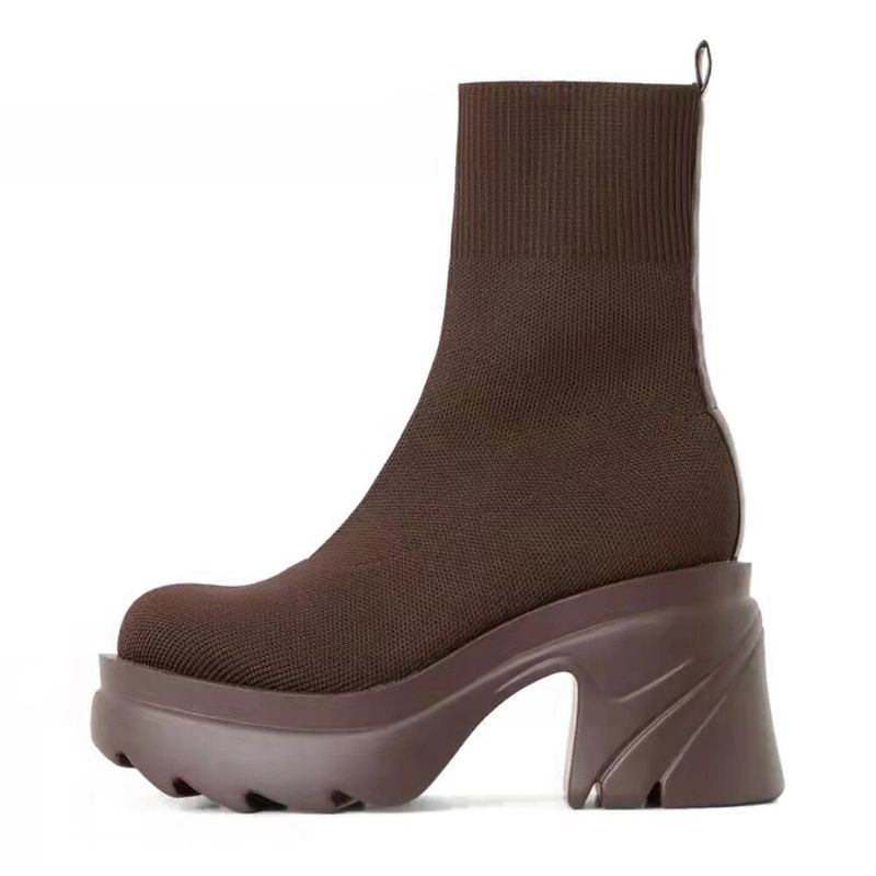 Stor Størrelse Dame Stilig Uformell Behagelig Plattform Tykk Hæl Stretch Stretch Socks Boots