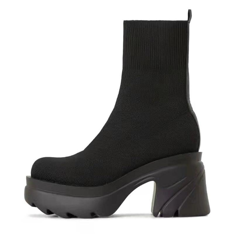 Stor Størrelse Dame Stilig Uformell Behagelig Plattform Tykk Hæl Stretch Stretch Socks Boots