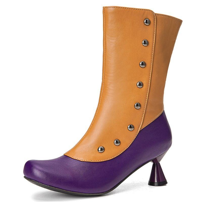 Stor Størrelse Dame Uformell Sideglidelås Colorblock Comfy Cone Heel Mid Calf Boots