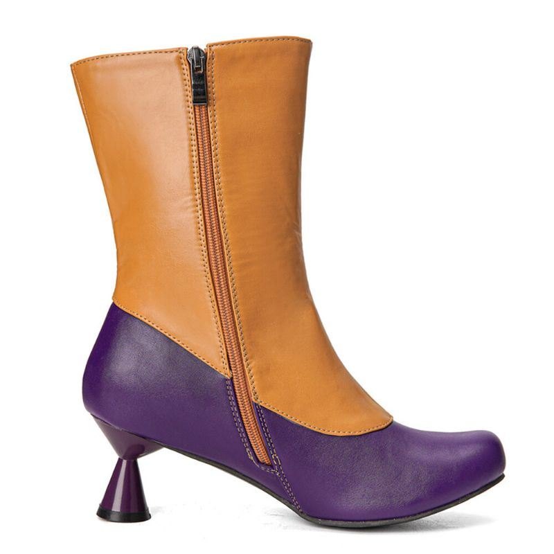 Stor Størrelse Dame Uformell Sideglidelås Colorblock Comfy Cone Heel Mid Calf Boots