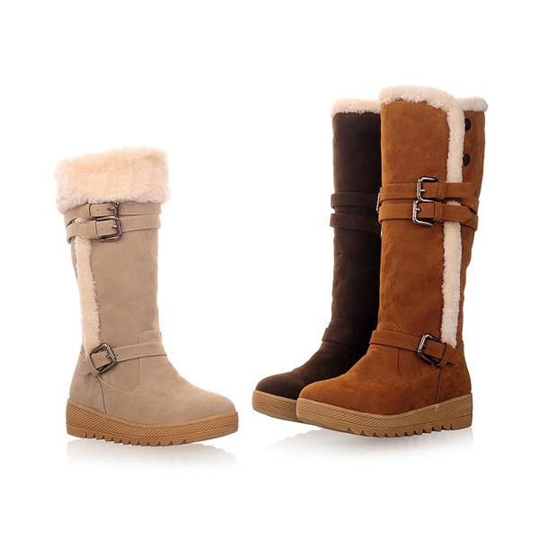 Stor Størrelse Dame Vinter Pelsfôr Holder Varmen Mid Calf Snow Boots