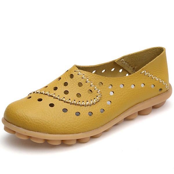 Stor Størrelse Damesko Hollow Out Leather Flats