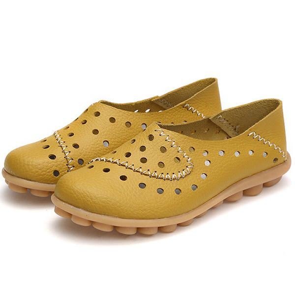 Stor Størrelse Damesko Hollow Out Leather Flats