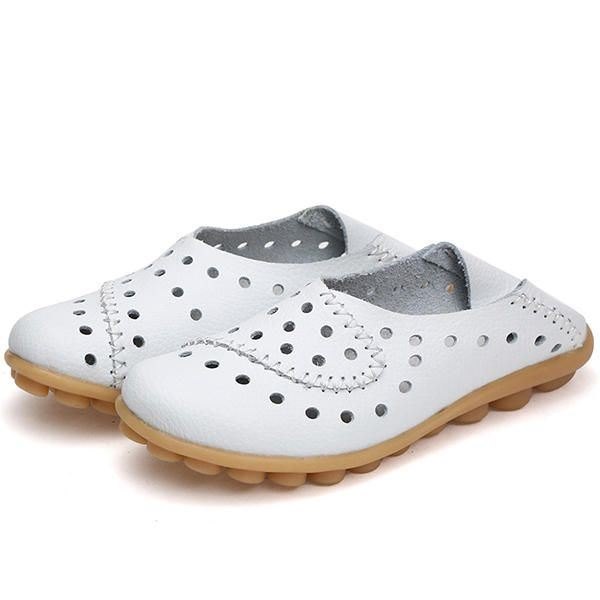 Stor Størrelse Damesko Hollow Out Leather Flats