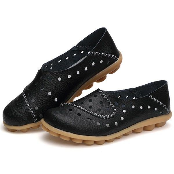 Stor Størrelse Damesko Hollow Out Leather Flats