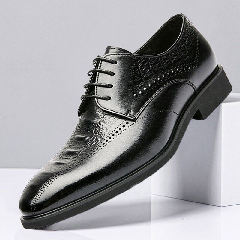 Herre Brogue Preget Oxfords Cowhide Leather Dress Sko