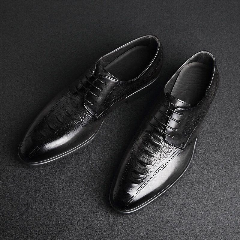 Herre Brogue Preget Oxfords Cowhide Leather Dress Sko