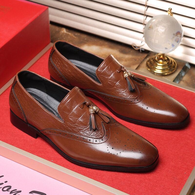 Herre Brogue Tassel Decor Dress Loafers Slip On Business Uformelle Formelle Sko