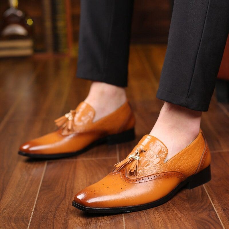 Herre Brogue Tassel Decor Dress Loafers Slip On Business Uformelle Formelle Sko