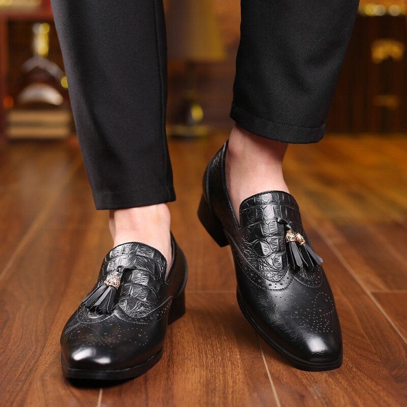 Herre Brogue Tassel Decor Dress Loafers Slip On Business Uformelle Formelle Sko