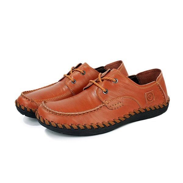 Herre Casual Leather Outdoor Komfortable Flat Lace Up Rund Toe Oxfords Sko