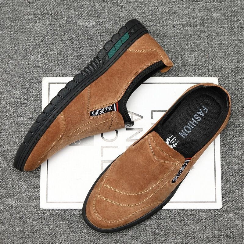 Herre Comfy Pigskin Skinnsøm Sklisikker Rund Tå Lazy Slip-on Loafers Sko