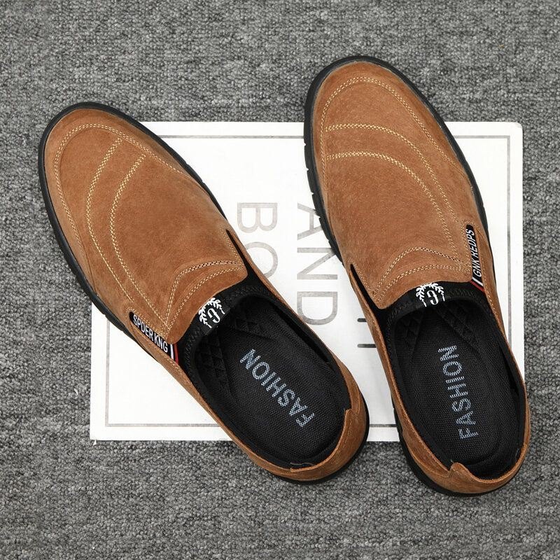 Herre Comfy Pigskin Skinnsøm Sklisikker Rund Tå Lazy Slip-on Loafers Sko