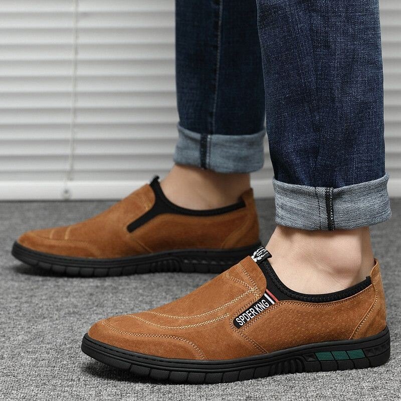 Herre Comfy Pigskin Skinnsøm Sklisikker Rund Tå Lazy Slip-on Loafers Sko