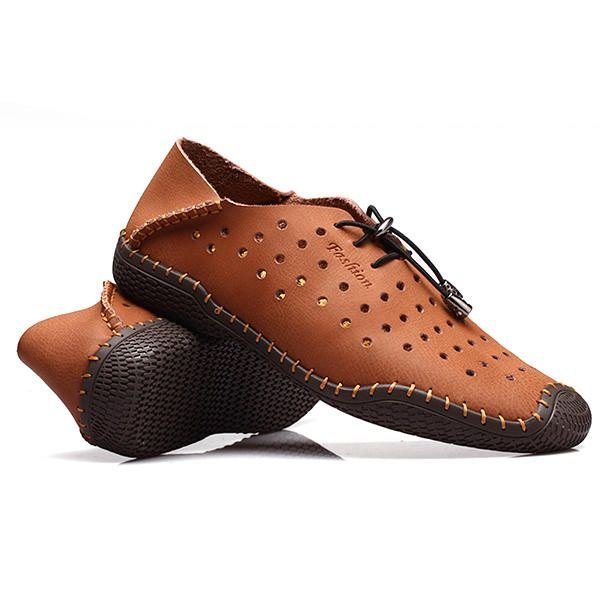 Herre Snøring Casual Leather Hollow Out Outdoor Oxfords