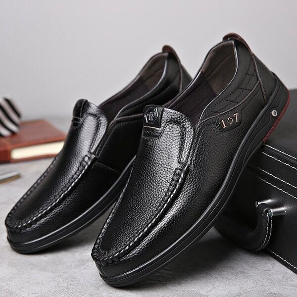 Komfortabel Uformell Business Forretninger Ekte Skinn Slip On Myke Oxfords