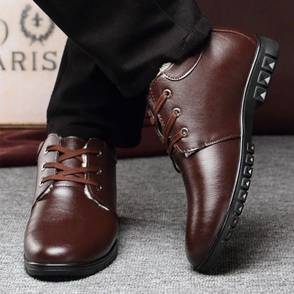 Lace Up Faux Lining Rund Toe Leather Flat Oxfords For Men