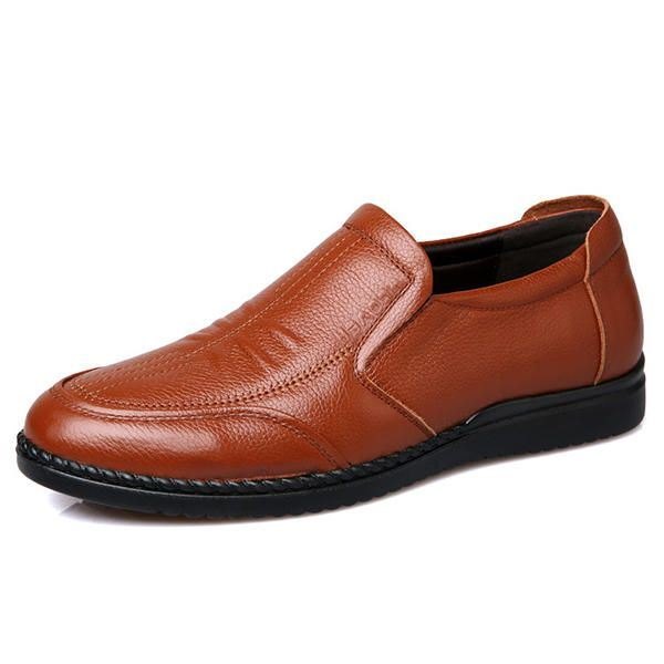 Men Comfy Genuine Leather Slip On Oxfords