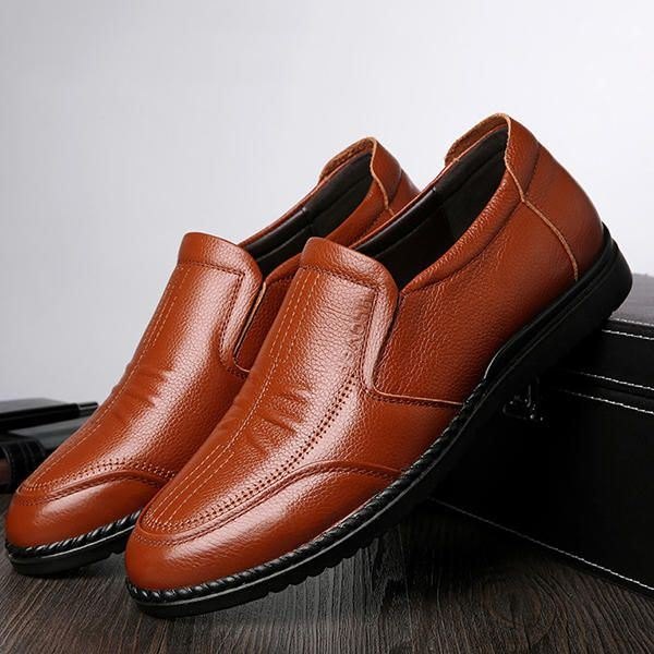 Men Comfy Genuine Leather Slip On Oxfords