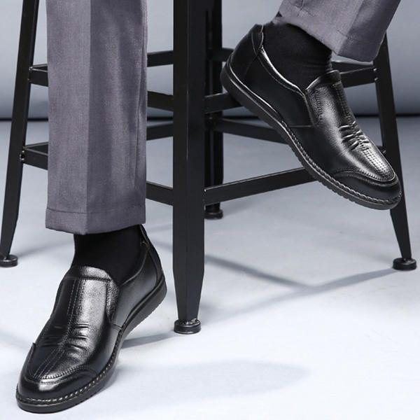 Men Comfy Genuine Leather Slip On Oxfords