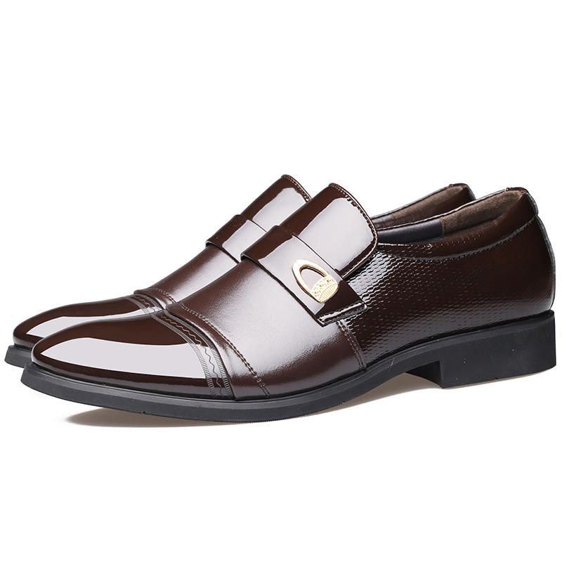 Men Comfy Leather Cap Toe Slip On Business Formelle Sko