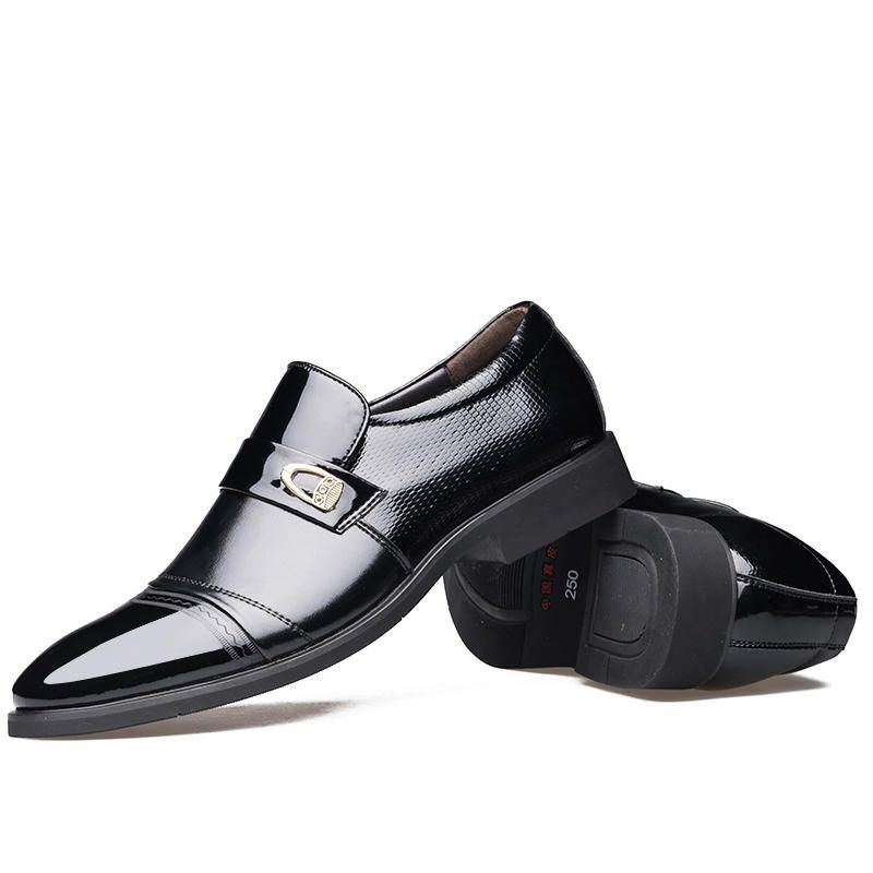 Men Comfy Leather Cap Toe Slip On Business Formelle Sko