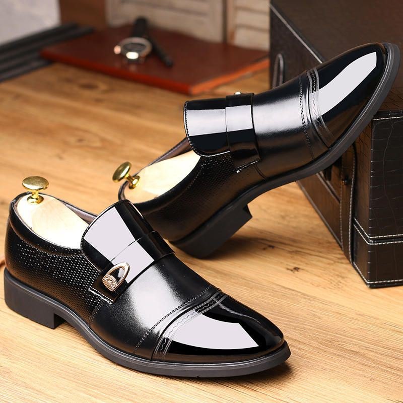 Men Comfy Leather Cap Toe Slip On Business Formelle Sko