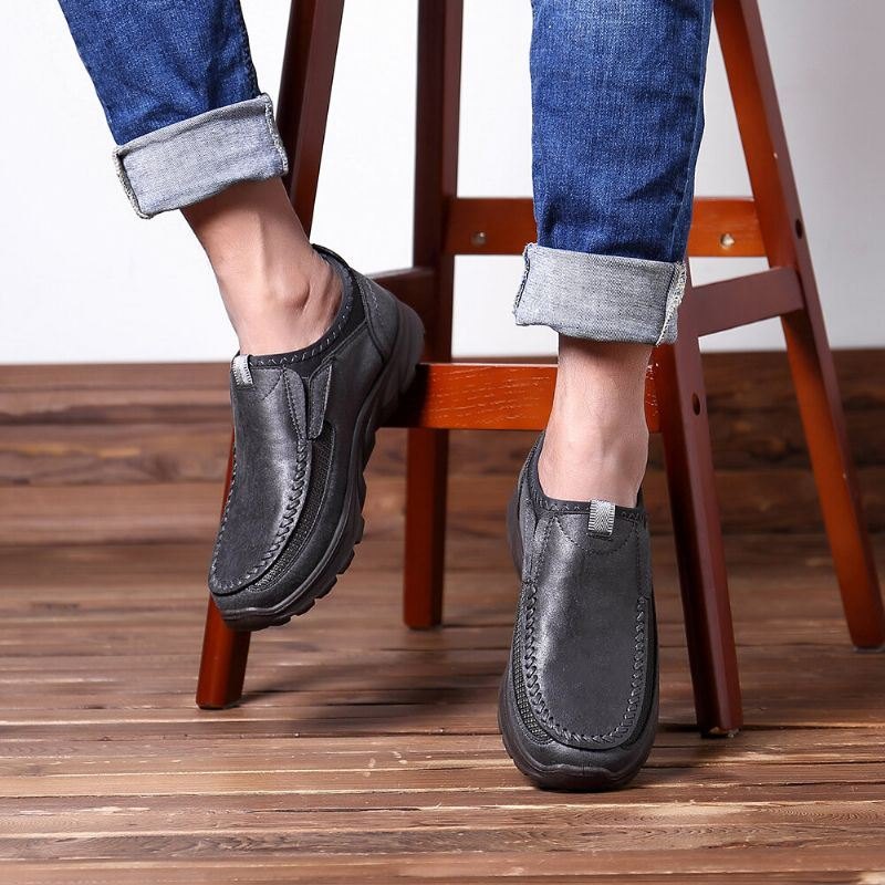 Menns Uformelle Comfy Myk Moc Toe Slip On Leather Oxfords