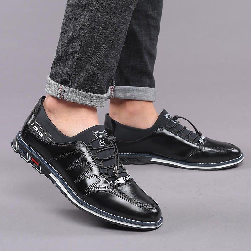 Men's Cow Split Leather Spicing Elastisk Casual Business Oxfords