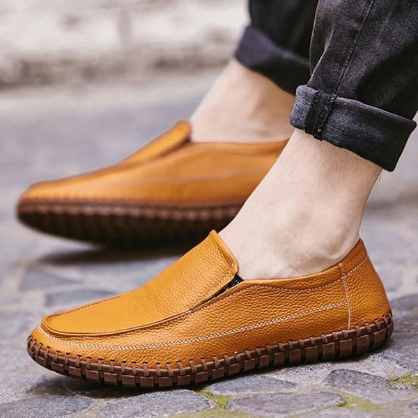 Men's Pure Color Mykt Skinn Slip On Casual Flat Oxfords