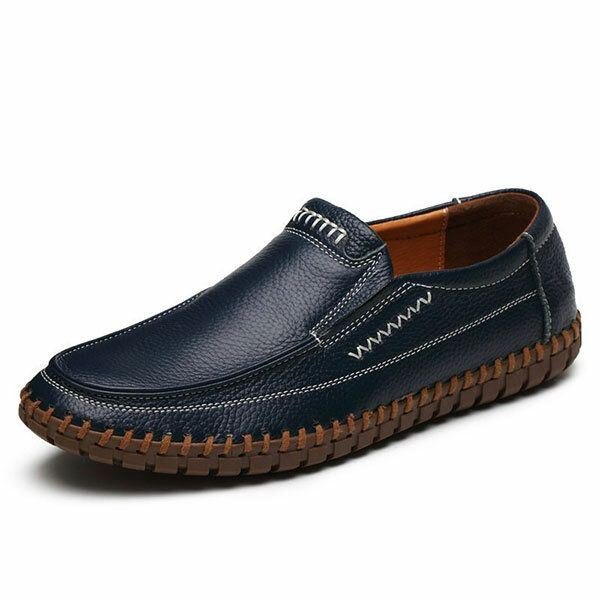 Sko Herre Ekte Skinn Håndsøm Myk Såle Slip On Oxfords