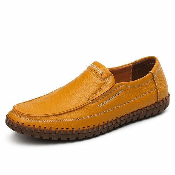 Sko Herre Ekte Skinn Håndsøm Myk Såle Slip On Oxfords