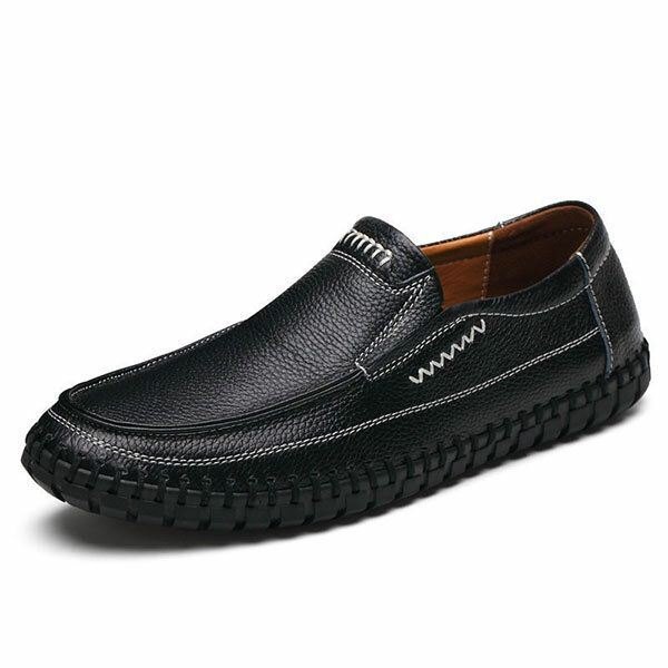 Sko Herre Ekte Skinn Håndsøm Myk Såle Slip On Oxfords